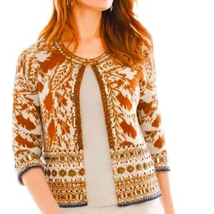 Chico's cotton beaded sequin Embellished tribal Cardigan sweater S